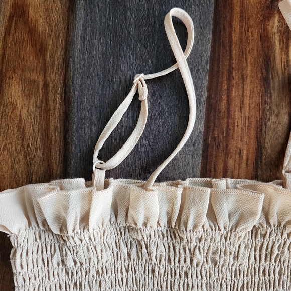 Maxi Teired Tube Dress, Beige, Adjustable Spaghetti Straps, Ruffled, Small - Picture 5 of 8